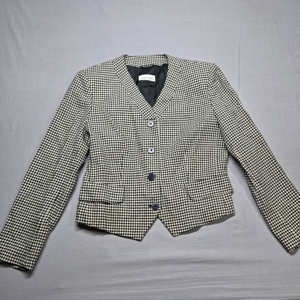Vintage JOAN & DAVID Houndstooth Cropped Blazer 100% Lambswool‎ Made in Italy